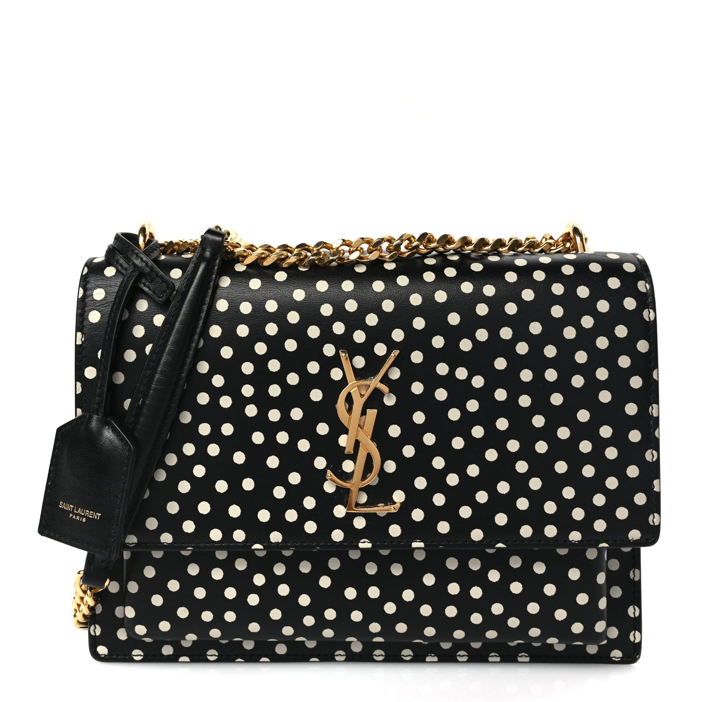 Saint Laurent Calfskin Polka Dot Medium Monogram Sunset Black Crema Soft