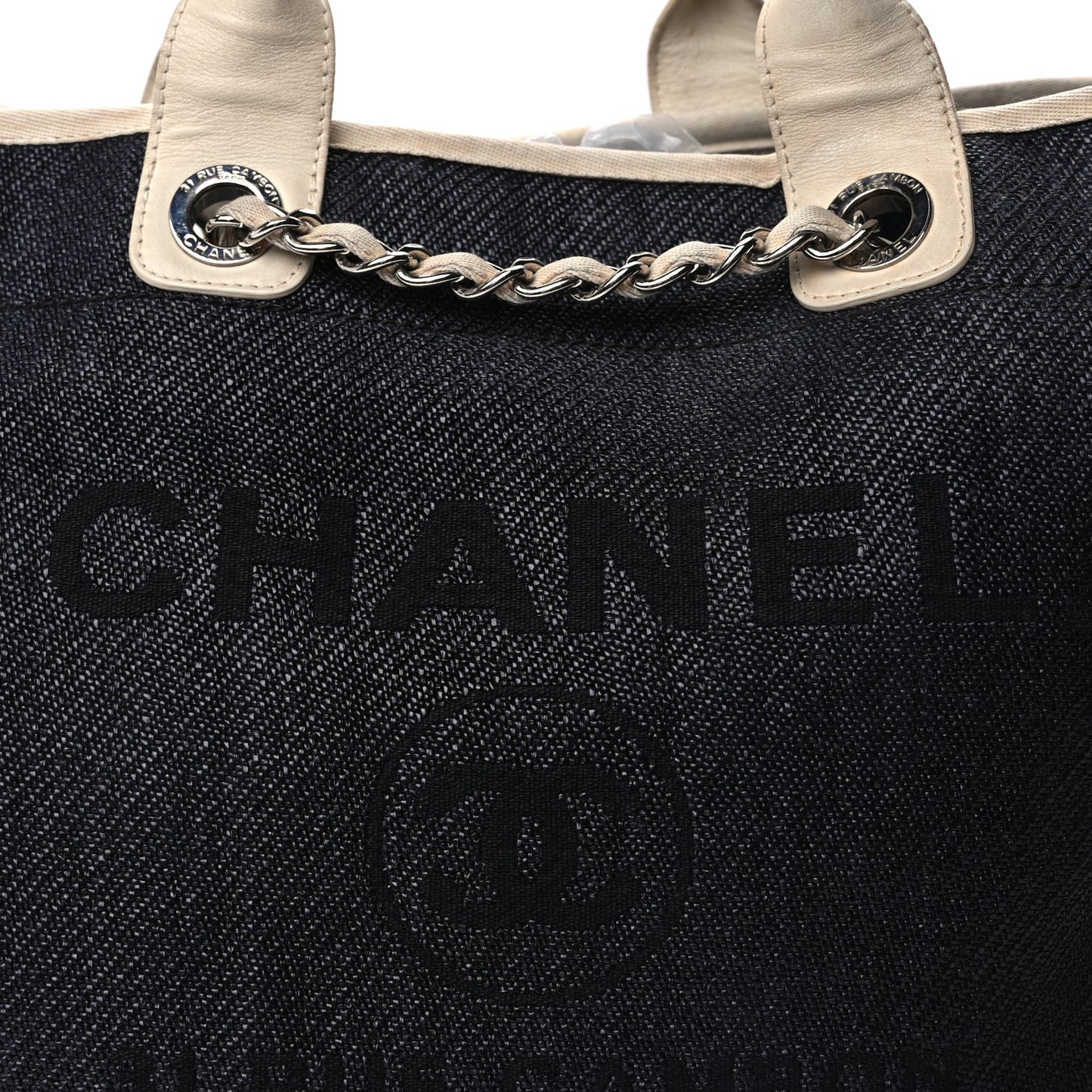 Chanel Woven Straw Raffia Medium Deauville Tote Black White