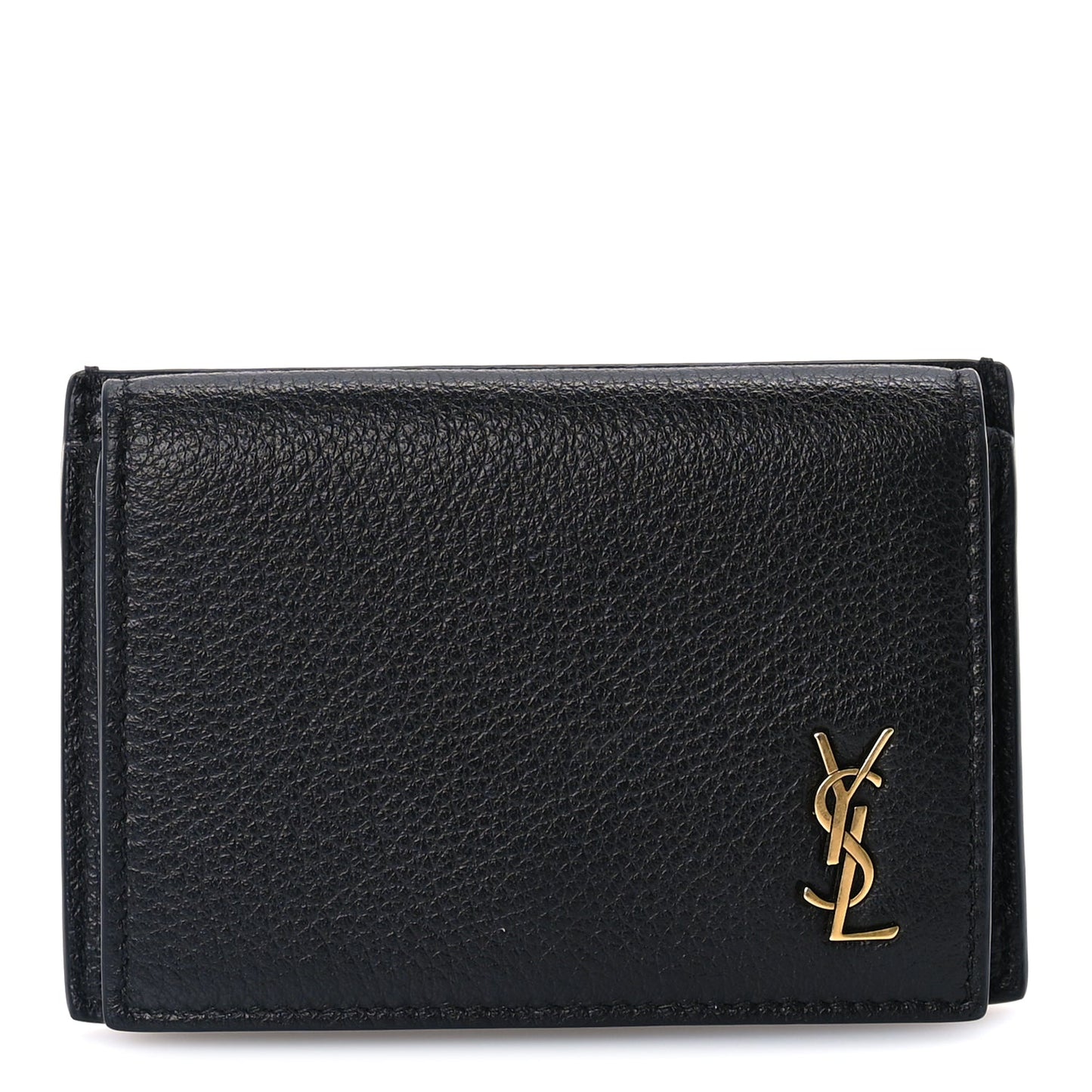 Saint Laurent Grained Calfskin Tiny Cassandre Flap Card Case  Black