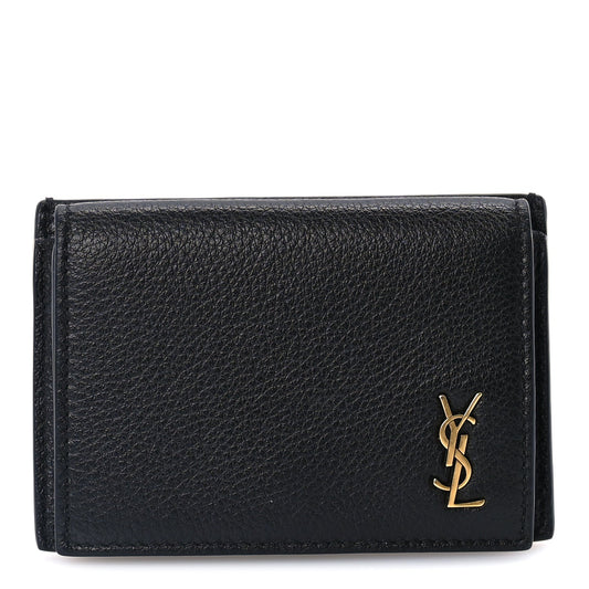 Saint Laurent Grained Calfskin Tiny Cassandre Flap Card Case  Black