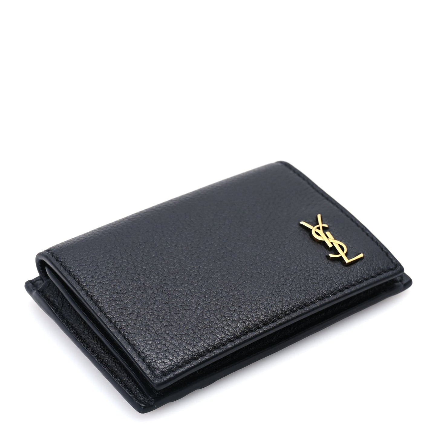 Saint Laurent Grained Calfskin Tiny Cassandre Flap Card Case  Black