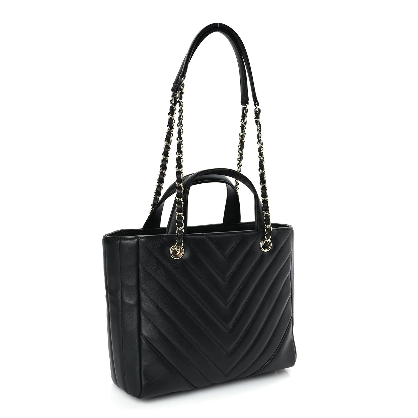 Chanel Calfskin Chevron Quilted Small Statement Shopping Tote Black