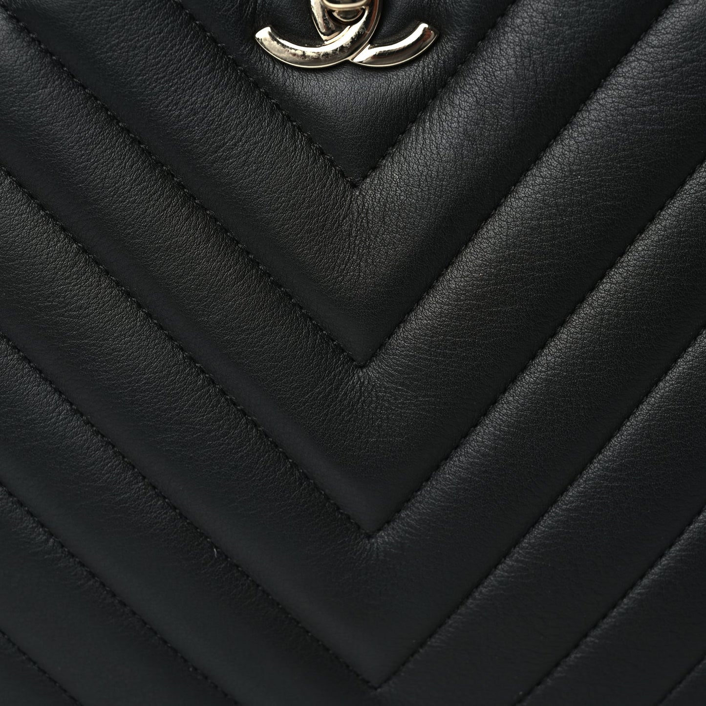 Chanel Calfskin Chevron Quilted Small Statement Shopping Tote Black
