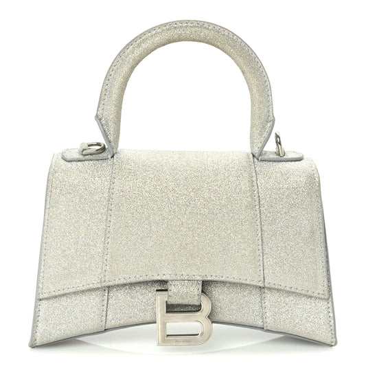 Balenciaga Glitter Fabric Hourglass Top Handle Bag XS  Grey