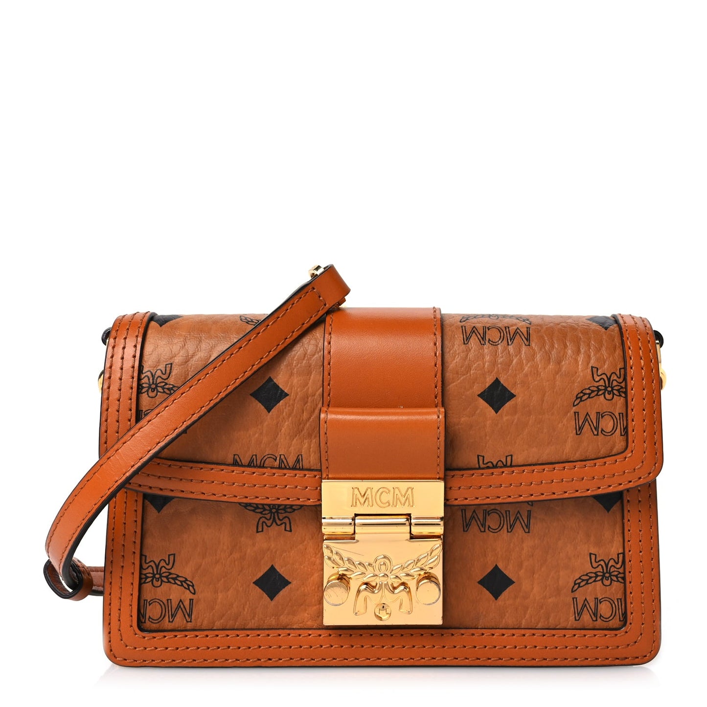 MCM Visetos Monogram Mini Tracy Crossbody Bag Cognac