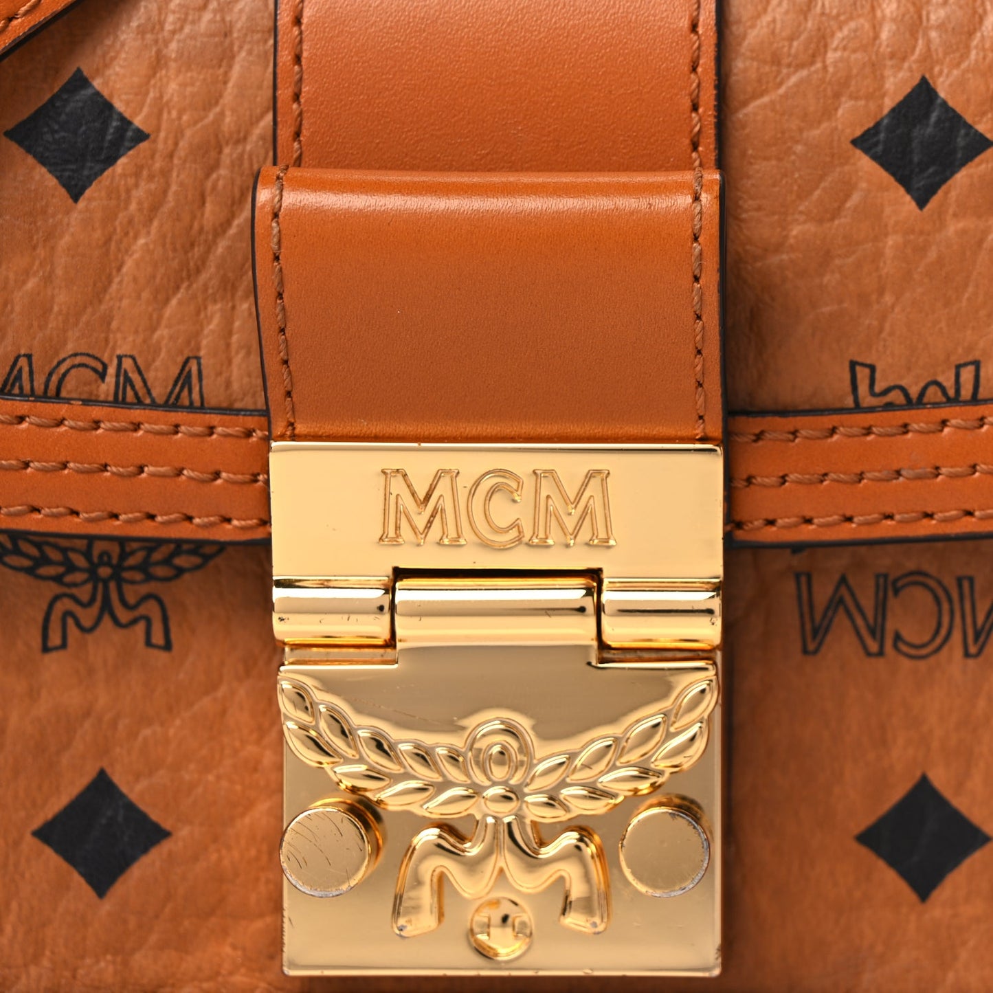 MCM Visetos Monogram Mini Tracy Crossbody Bag Cognac