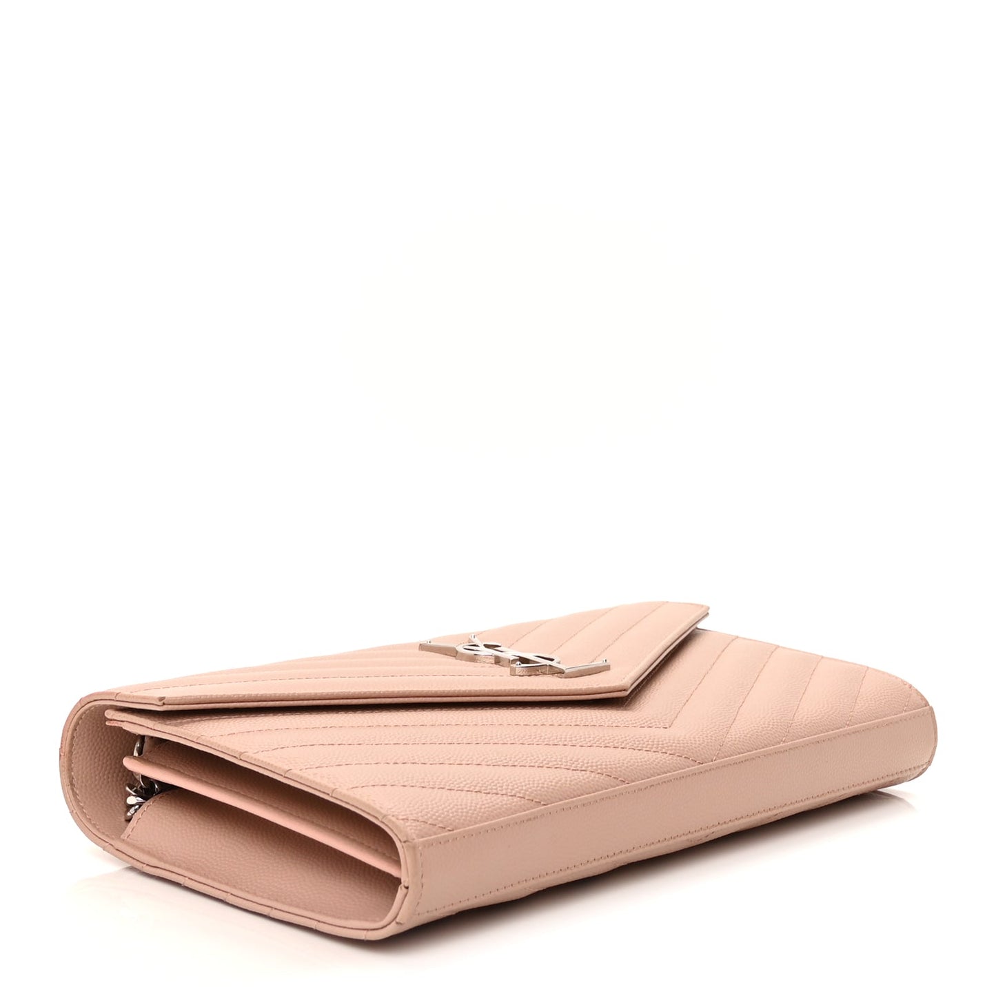Saint Laurent Grain De Poudre Matelasse Chevron Monogram Chain Wallet Pale Pink