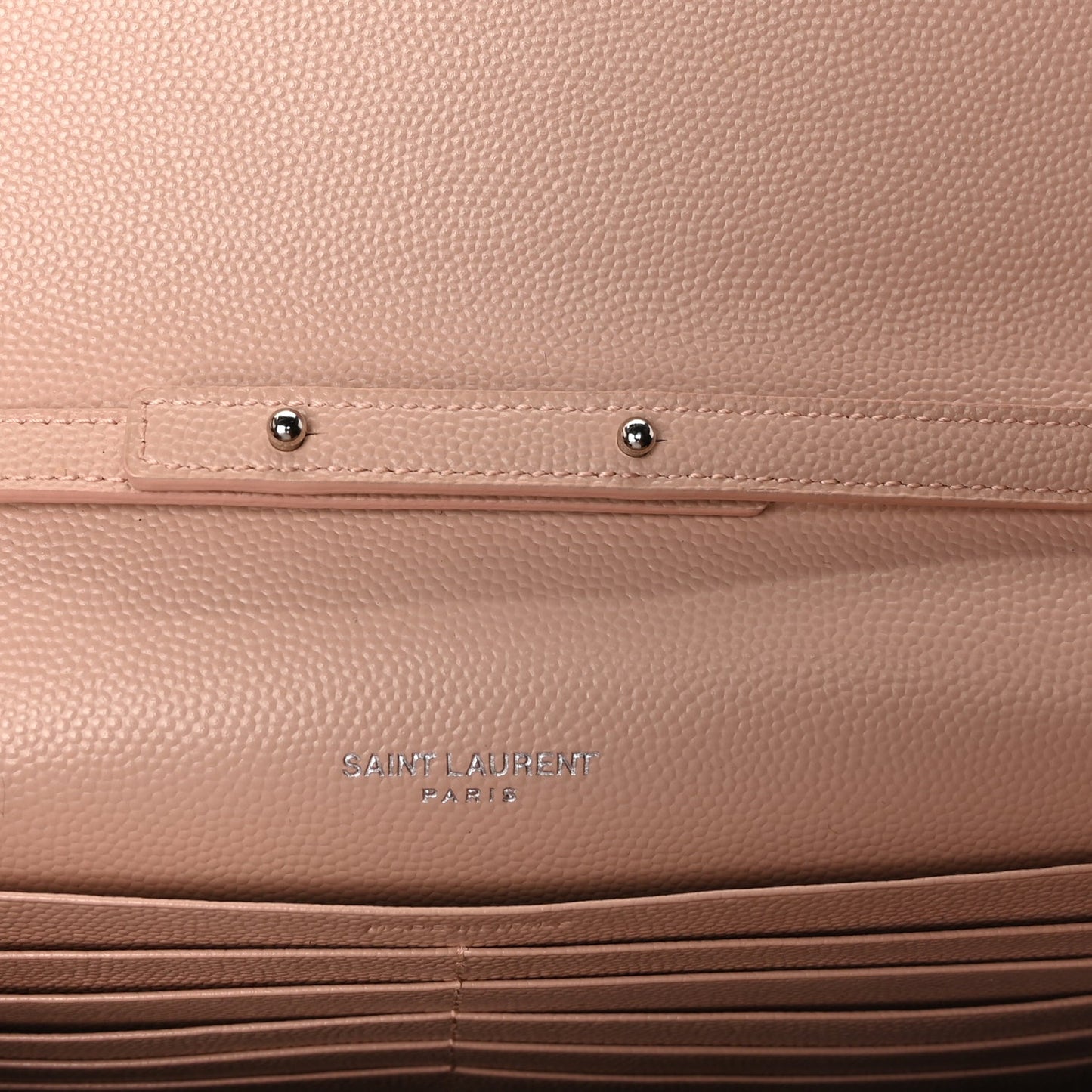 Saint Laurent Grain De Poudre Matelasse Chevron Monogram Chain Wallet Pale Pink