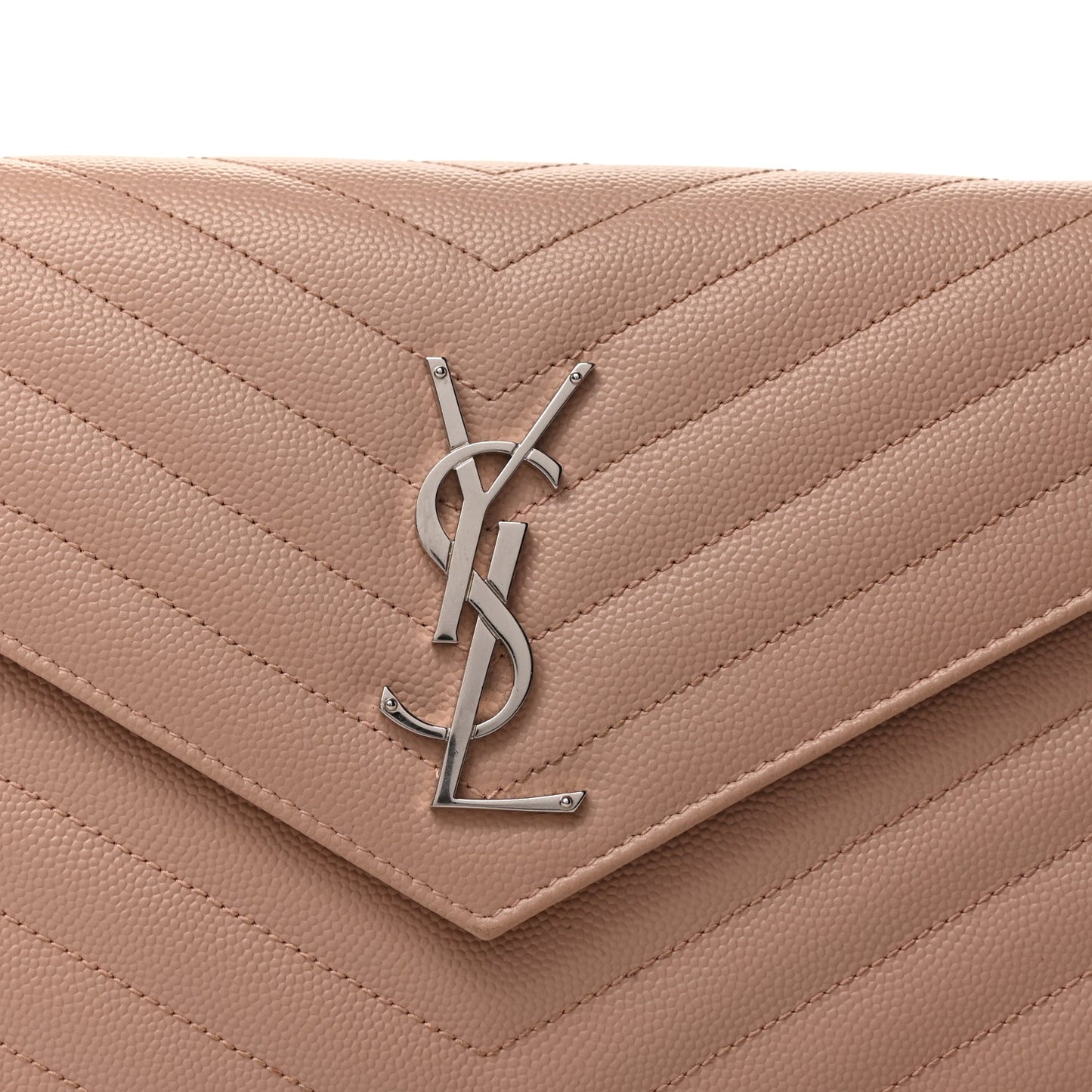 Saint Laurent Grain De Poudre Matelasse Chevron Monogram Chain Wallet Pale Pink