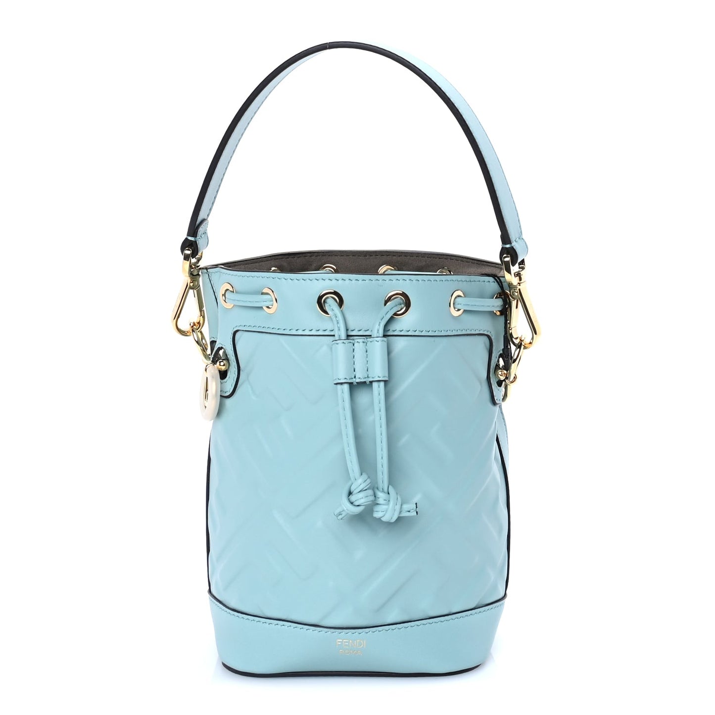 Fendi Vitello Liberty F is Fendi FF 1974 Embossed Mini Mon Tresor Bucket Bag  Light Blue