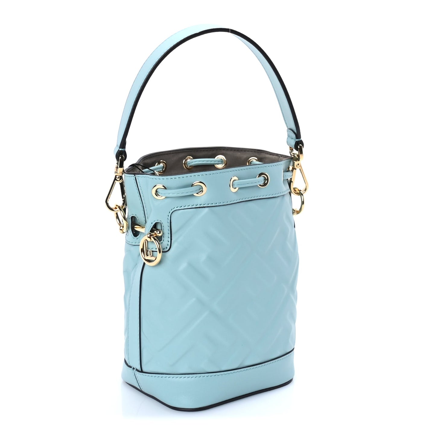 Fendi Vitello Liberty F is Fendi FF 1974 Embossed Mini Mon Tresor Bucket Bag  Light Blue