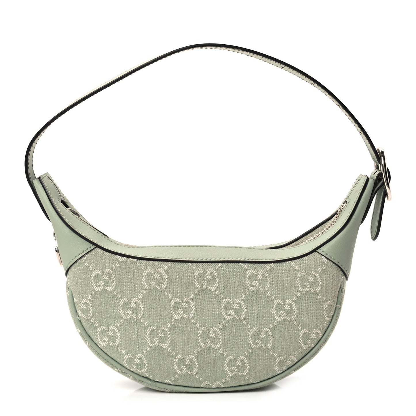 Gucci Denim GG Monogram Calfskin Mini Ophidia Half Moon Hobo Pale Green