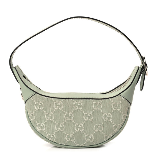 Gucci Denim GG Monogram Calfskin Mini Ophidia Half Moon Hobo Pale Green