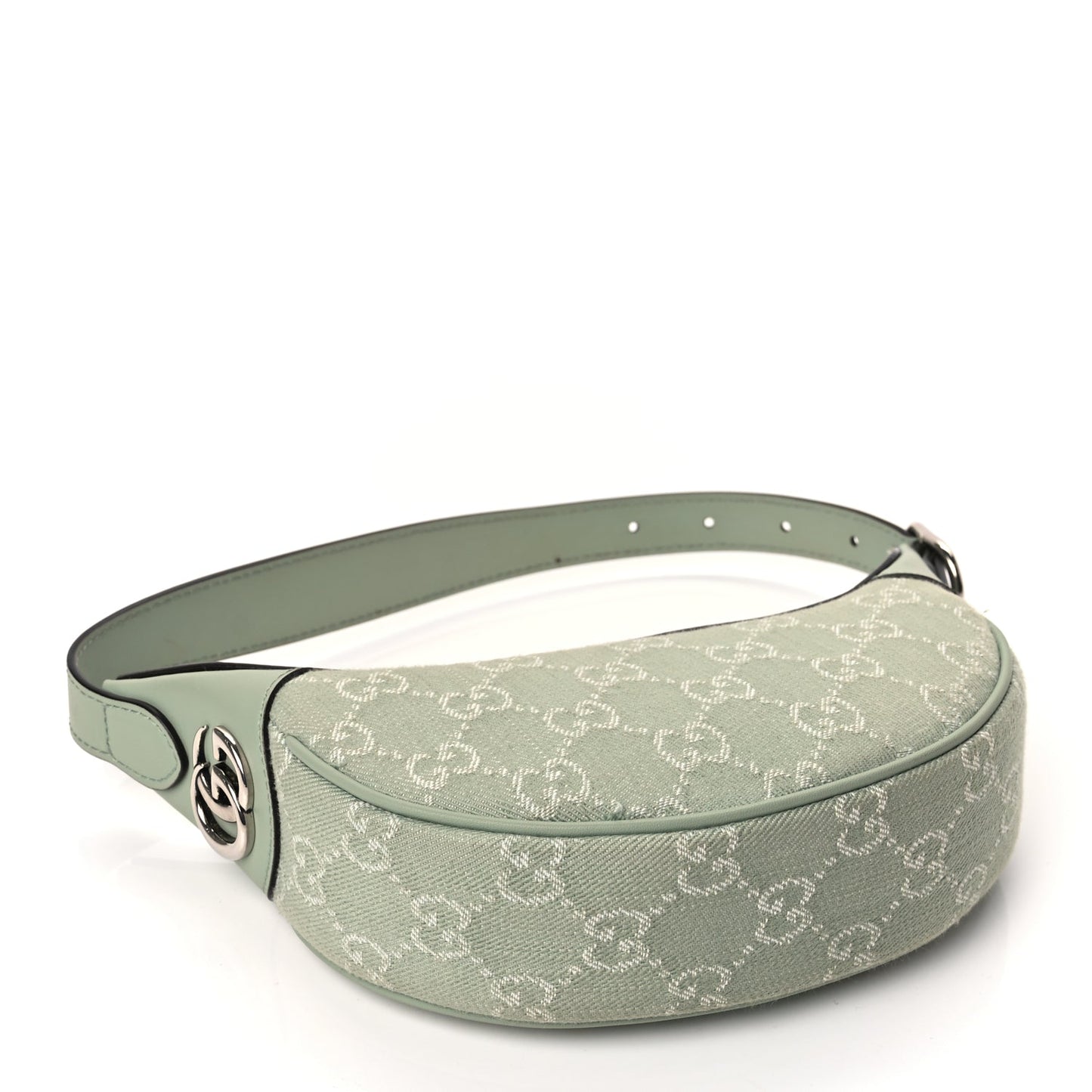 Gucci Denim GG Monogram Calfskin Mini Ophidia Half Moon Hobo Pale Green