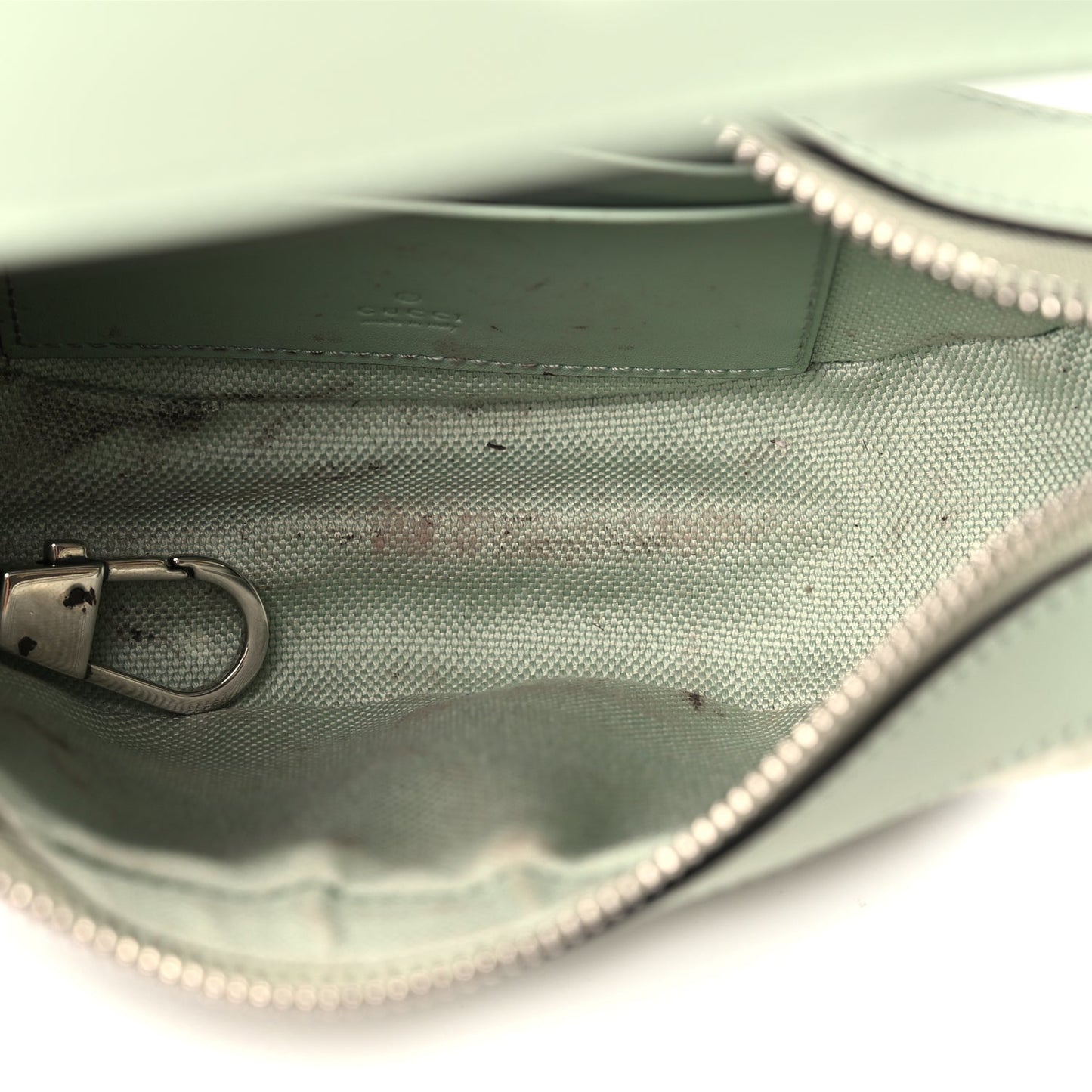 Gucci Denim GG Monogram Calfskin Mini Ophidia Half Moon Hobo Pale Green