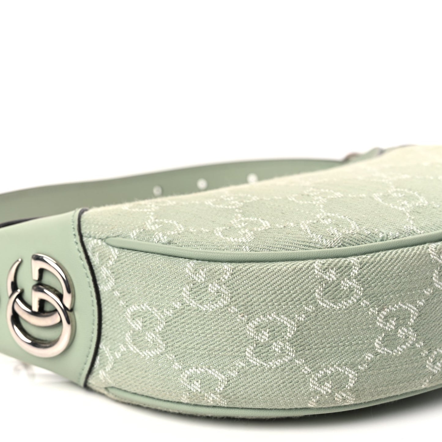 Gucci Denim GG Monogram Calfskin Mini Ophidia Half Moon Hobo Pale Green