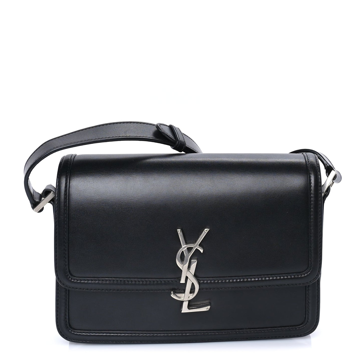 Saint Laurent Box Calfskin Monogram Medium Solferino Satchel  Black
