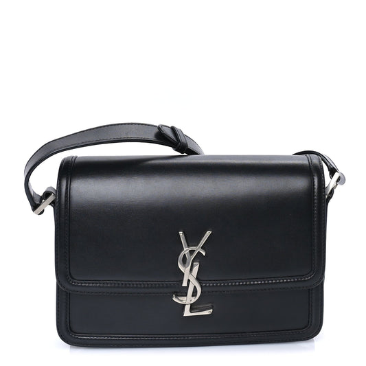 Saint Laurent Box Calfskin Monogram Medium Solferino Satchel  Black