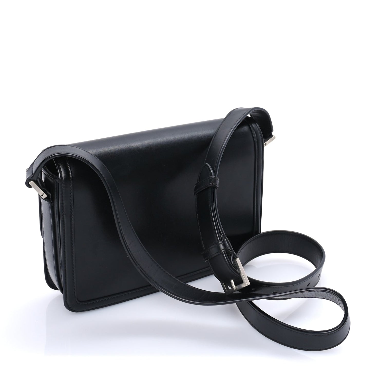 Saint Laurent Box Calfskin Monogram Medium Solferino Satchel  Black