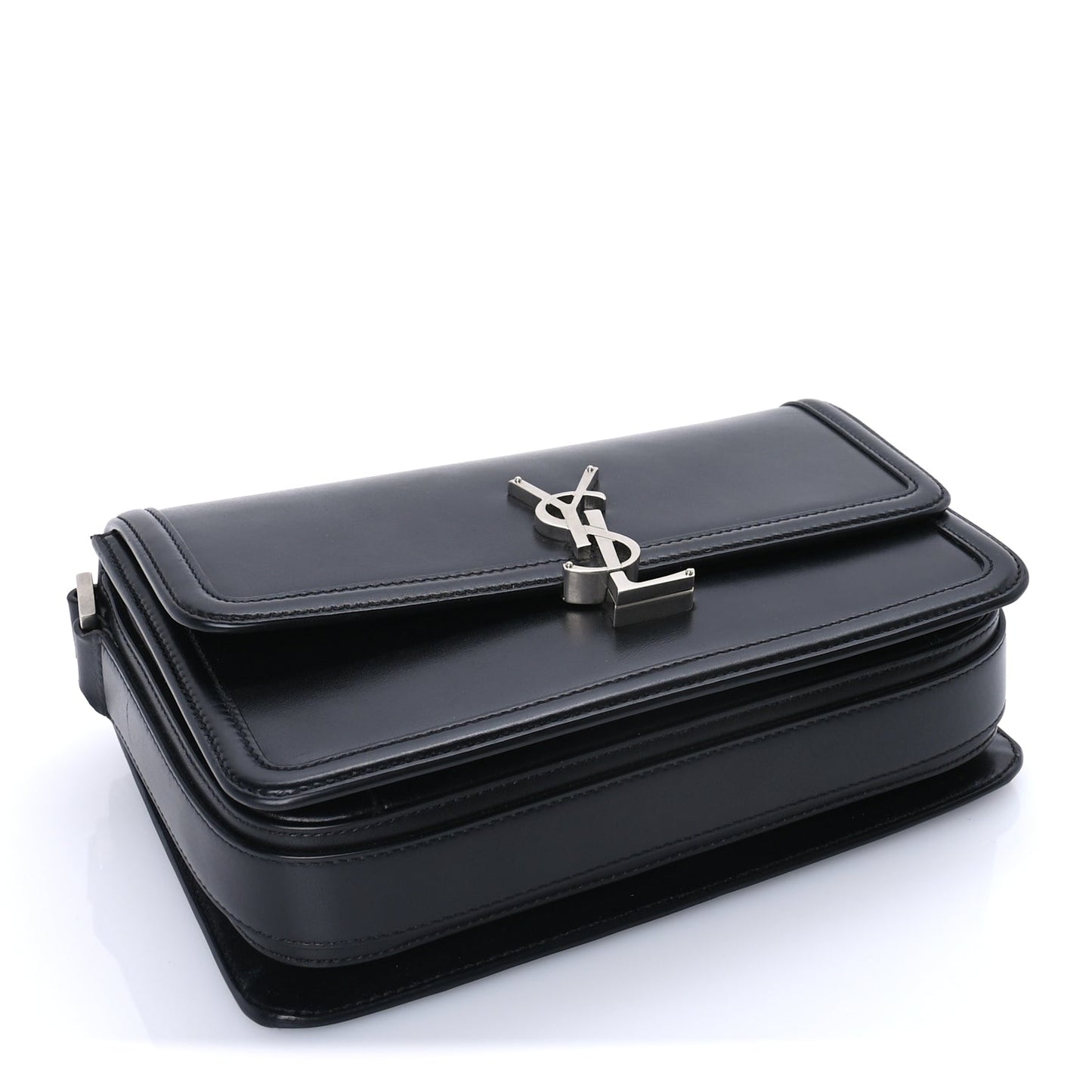 Saint Laurent Box Calfskin Monogram Medium Solferino Satchel  Black