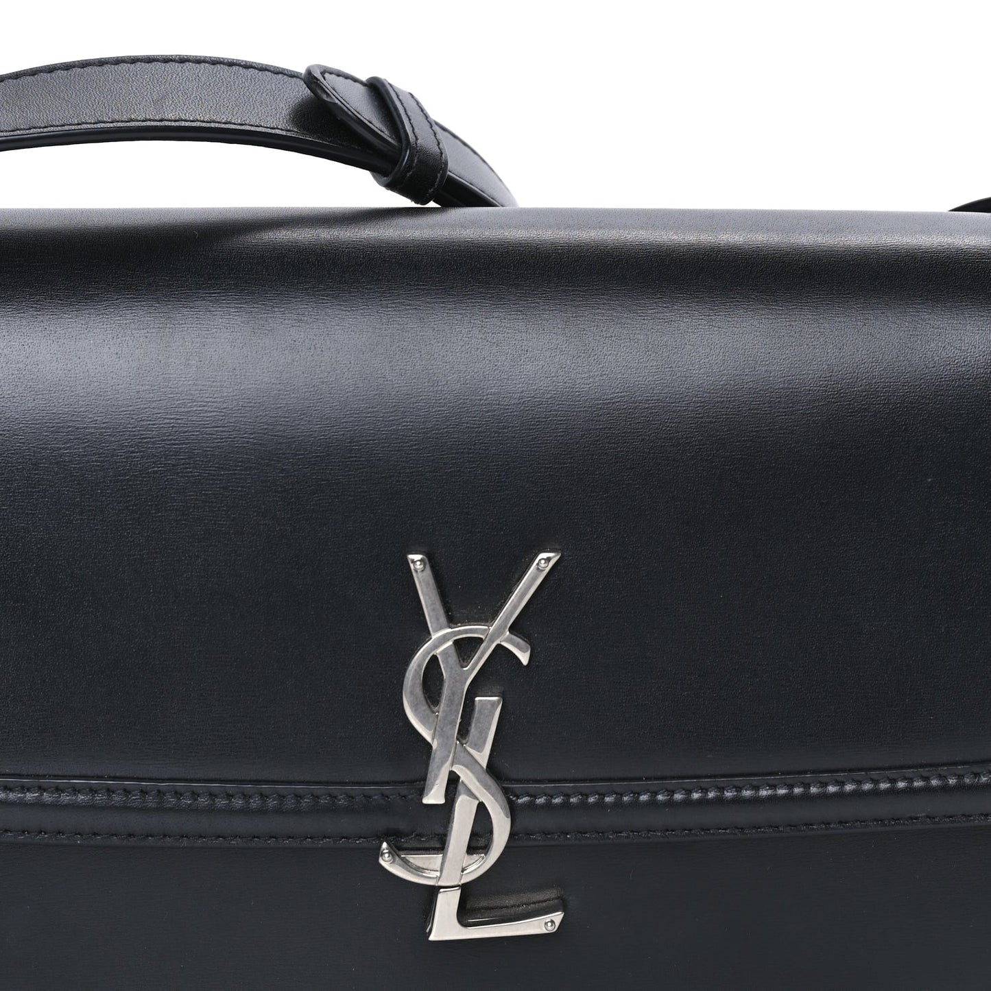 Saint Laurent Box Calfskin Monogram Medium Solferino Satchel  Black