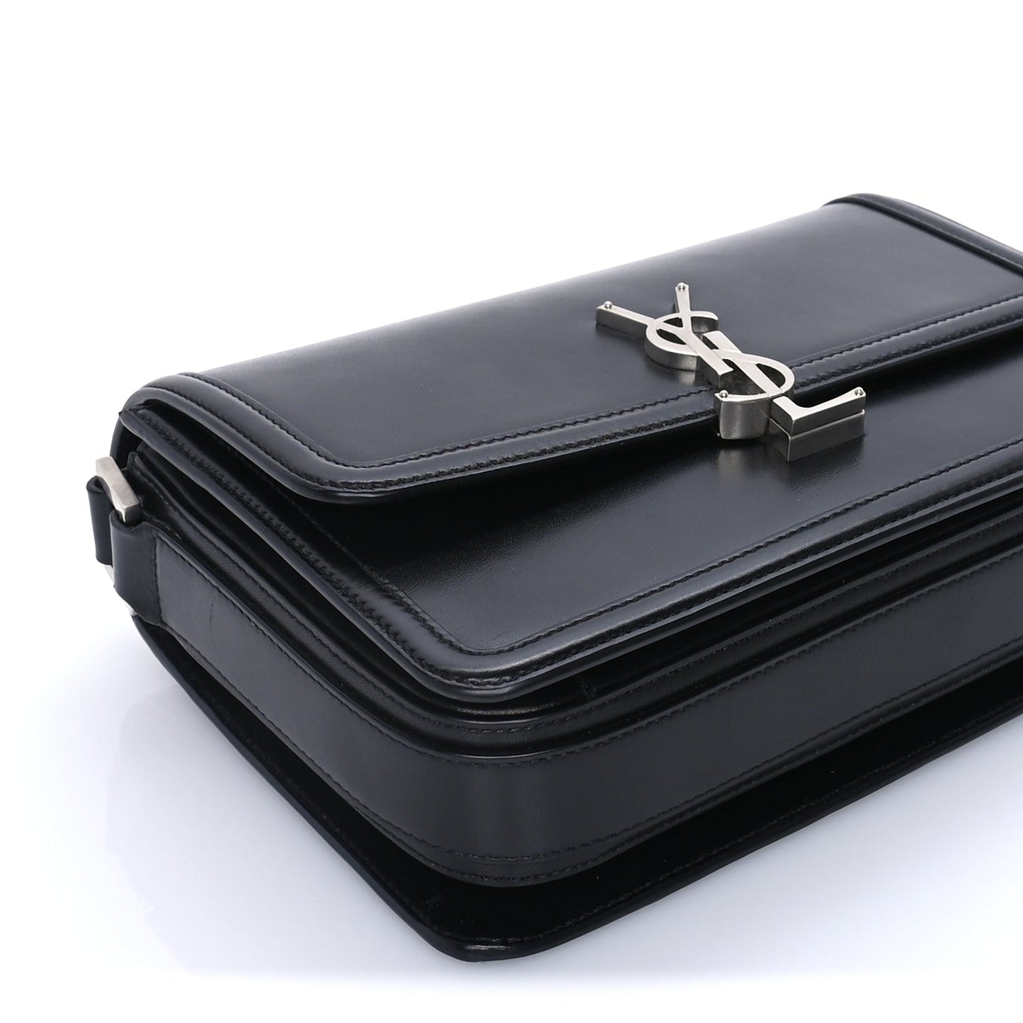 Saint Laurent Box Calfskin Monogram Medium Solferino Satchel  Black