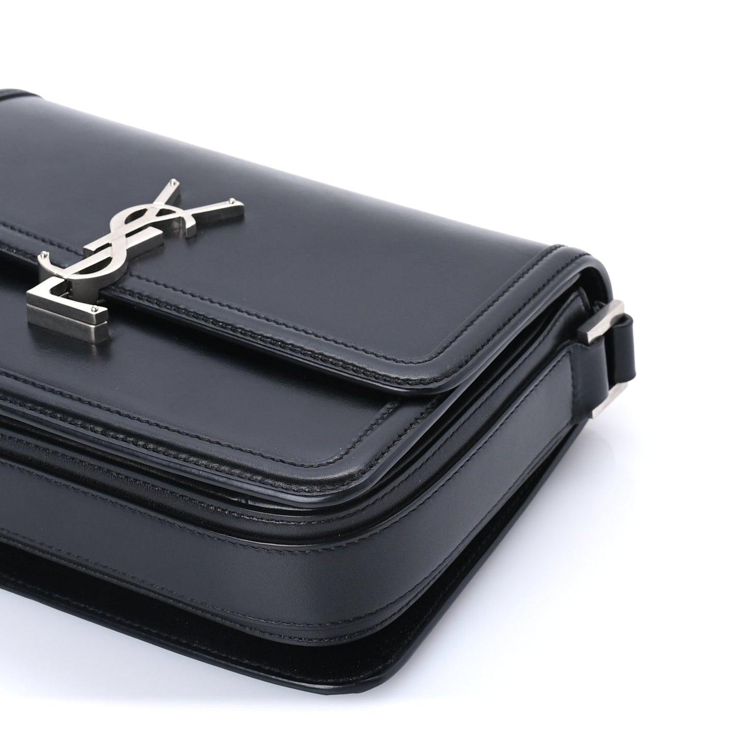 Saint Laurent Box Calfskin Monogram Medium Solferino Satchel  Black