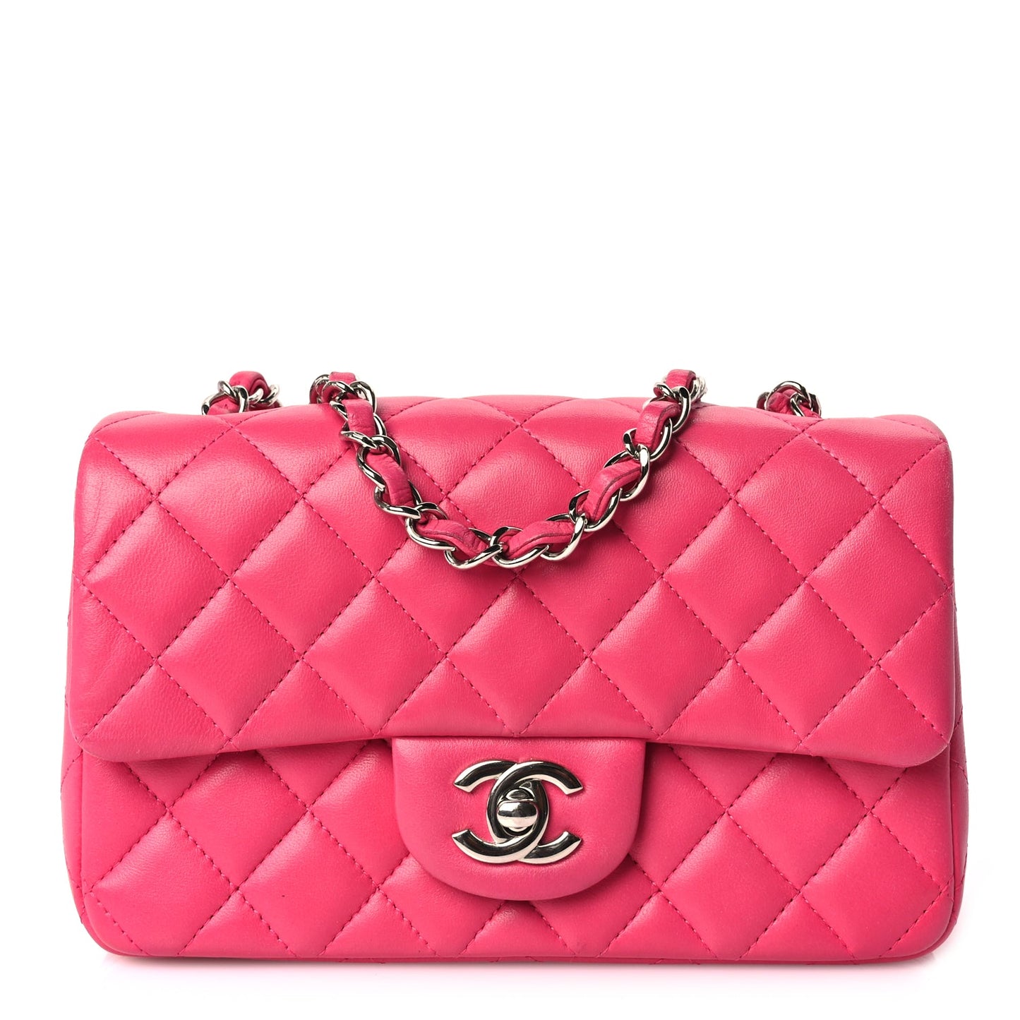 Chanel Lambskin Quilted Mini Rectangular Flap Dark Pink