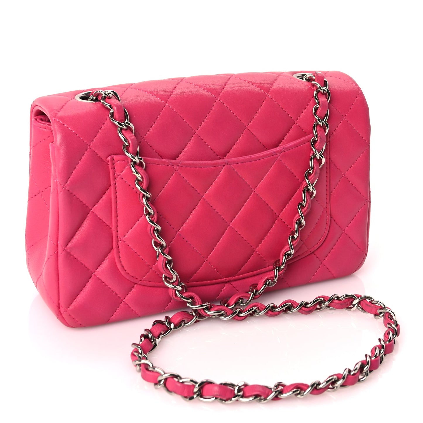 Chanel Lambskin Quilted Mini Rectangular Flap Dark Pink