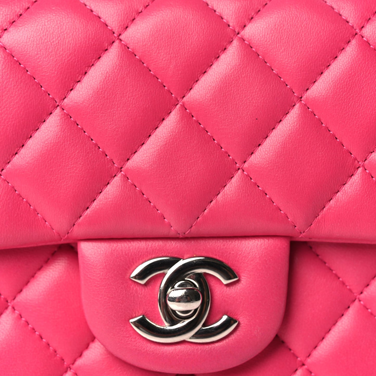 Chanel Lambskin Quilted Mini Rectangular Flap Dark Pink