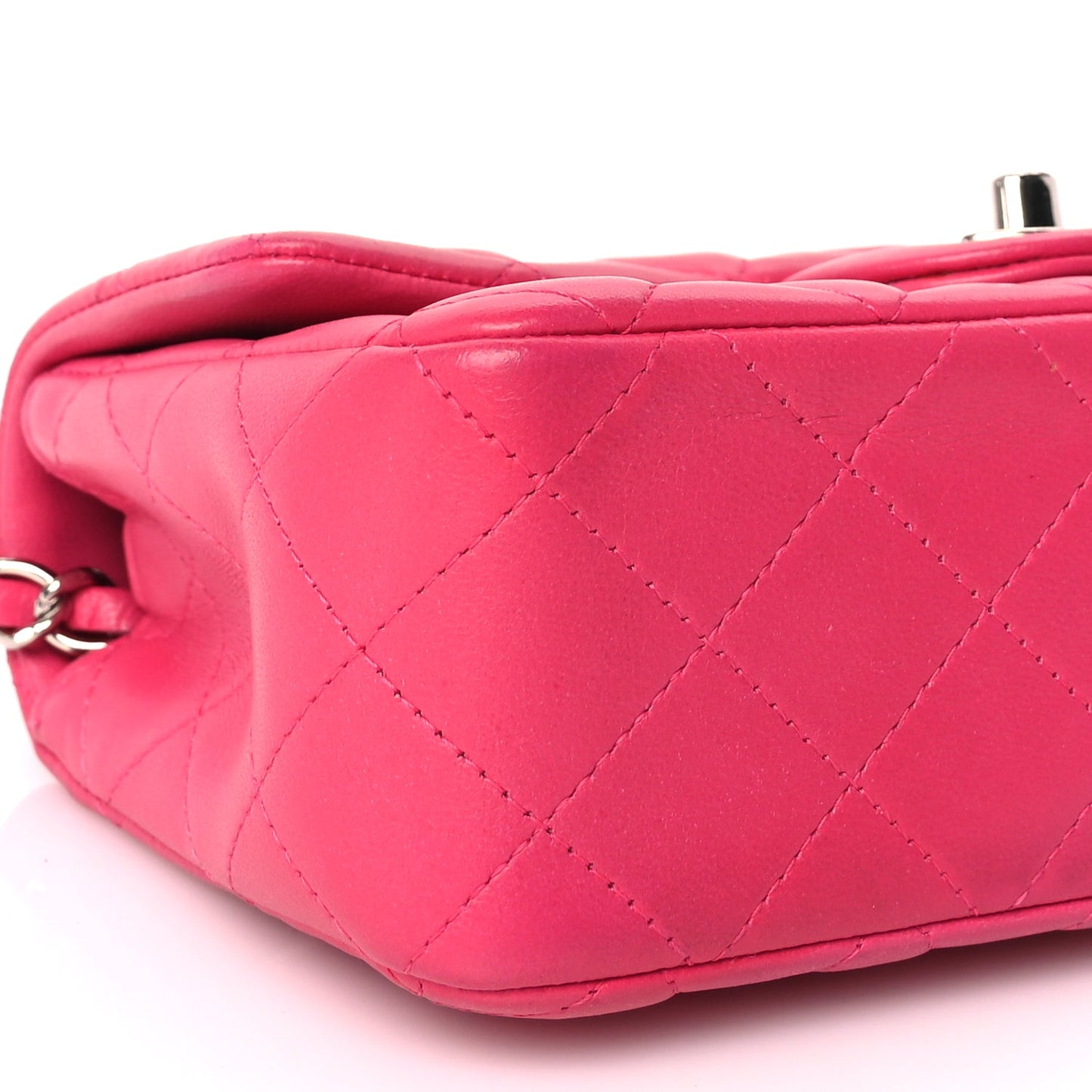 Chanel Lambskin Quilted Mini Rectangular Flap Dark Pink