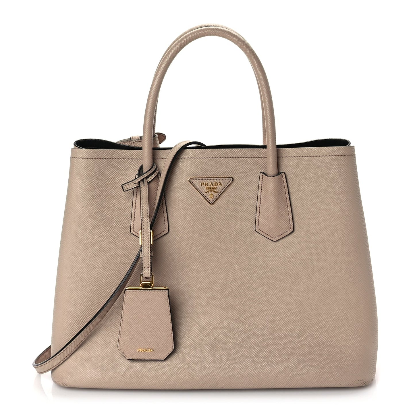 Prada Saffiano Cuir Medium Double Bag Cammeo Black