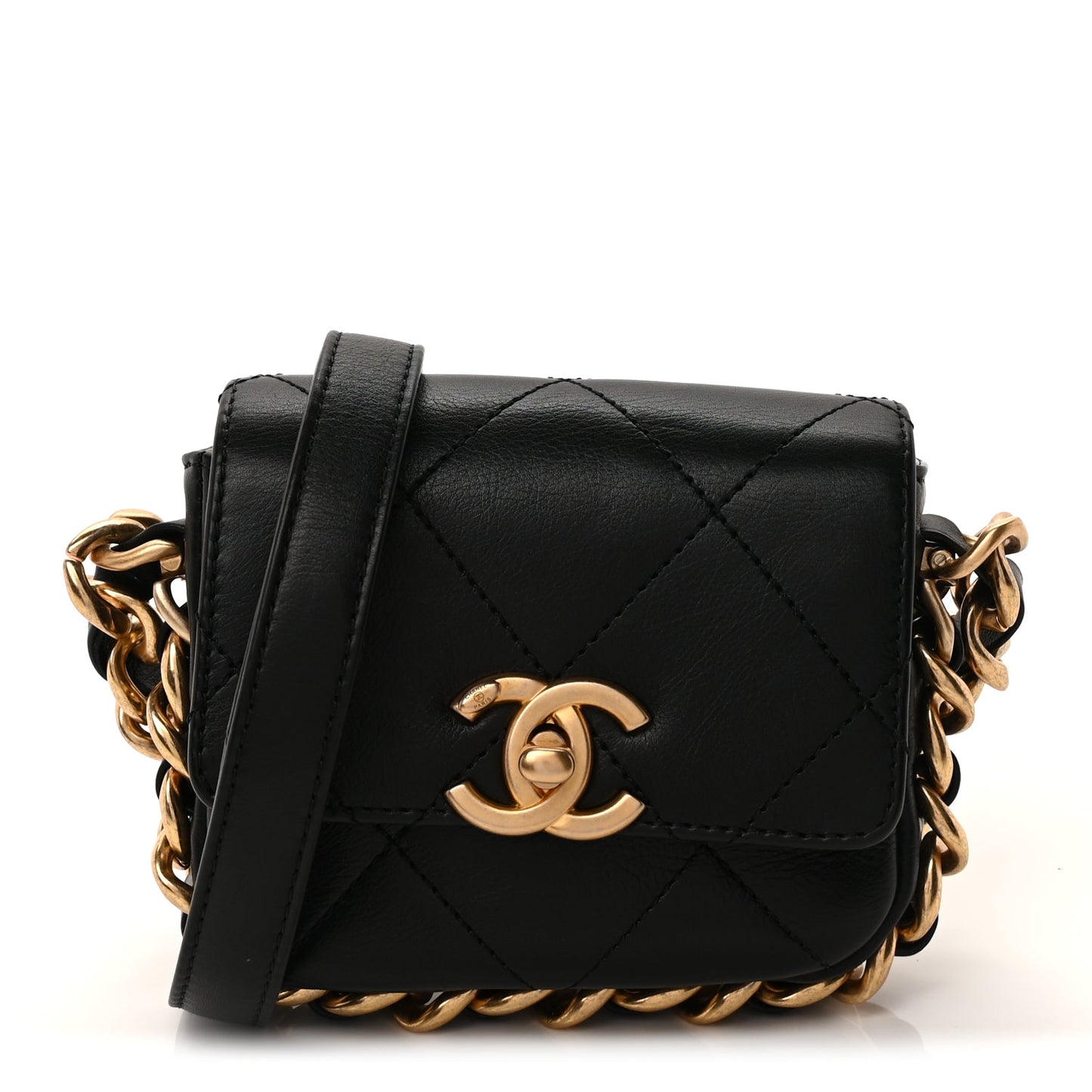 Chanel Calfskin Quilted Mini Framing Chain Bag  Black