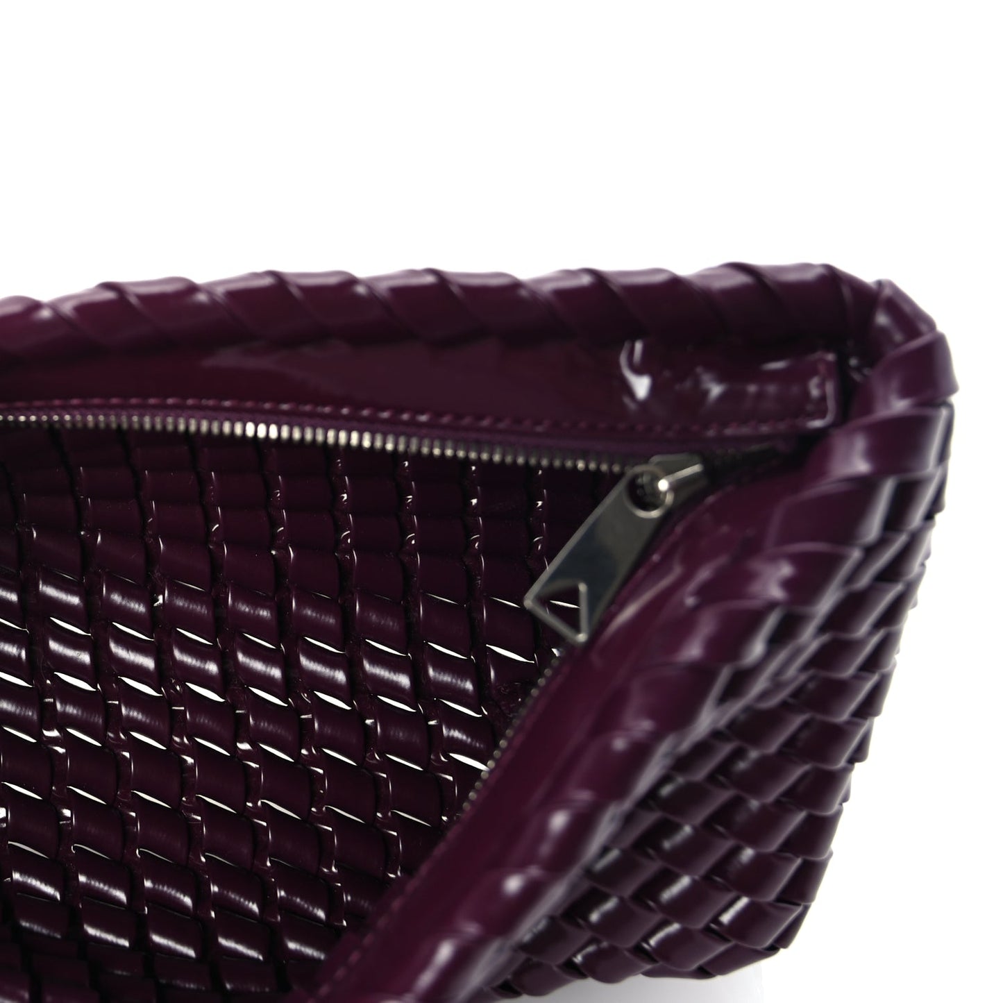 Bottega Veneta Patent Nappa Intrecciato Slanted Clutch  Purple