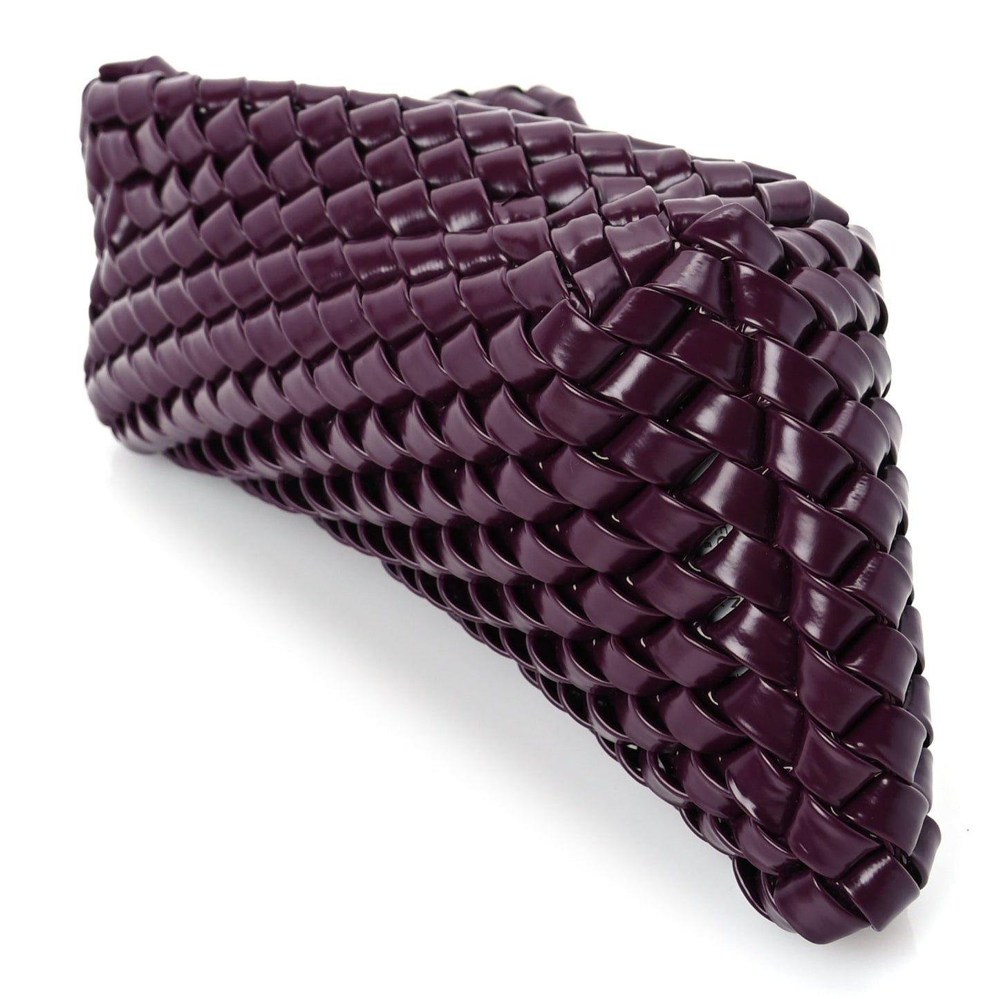 Bottega Veneta Patent Nappa Intrecciato Slanted Clutch  Purple