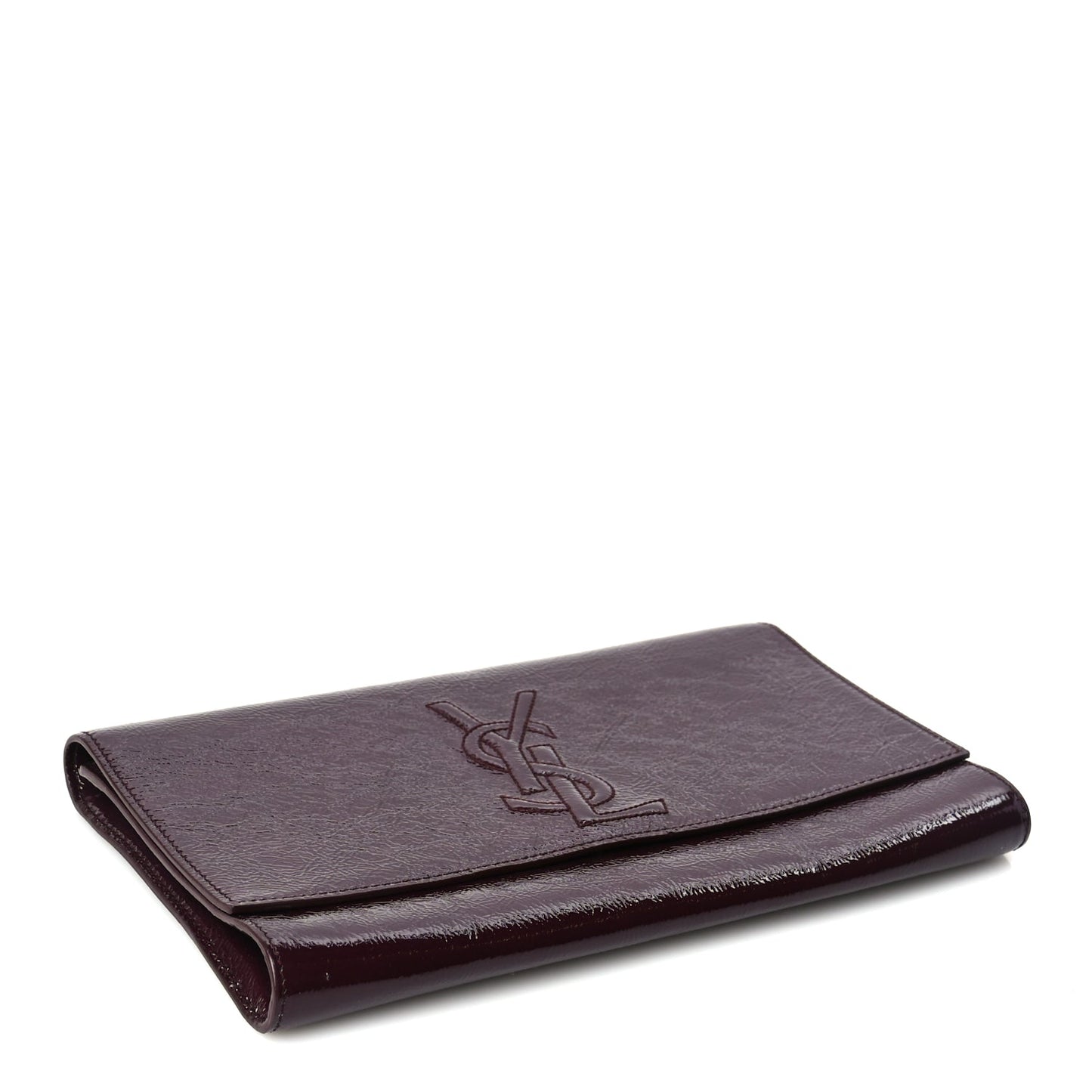 Saint Laurent Textured Patent Monogram Large Belle De Jour Clutch Burgundy