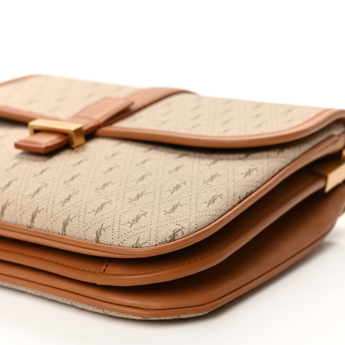 Saint Laurent Canvas All-Over Monogram Small Le Monogramme Satchel Beige Kaki Brown Gold