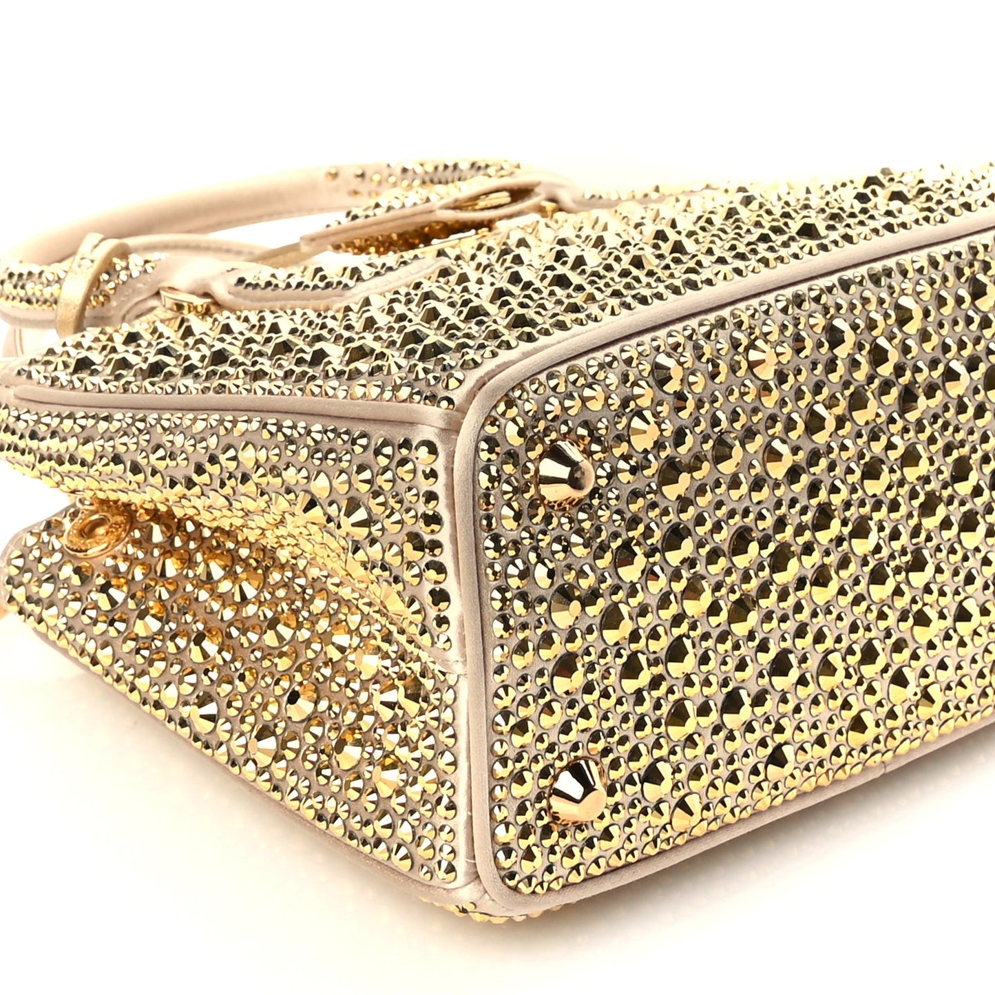 Prada Satin Crystal Mini Galleria Double Zip Tote Platino