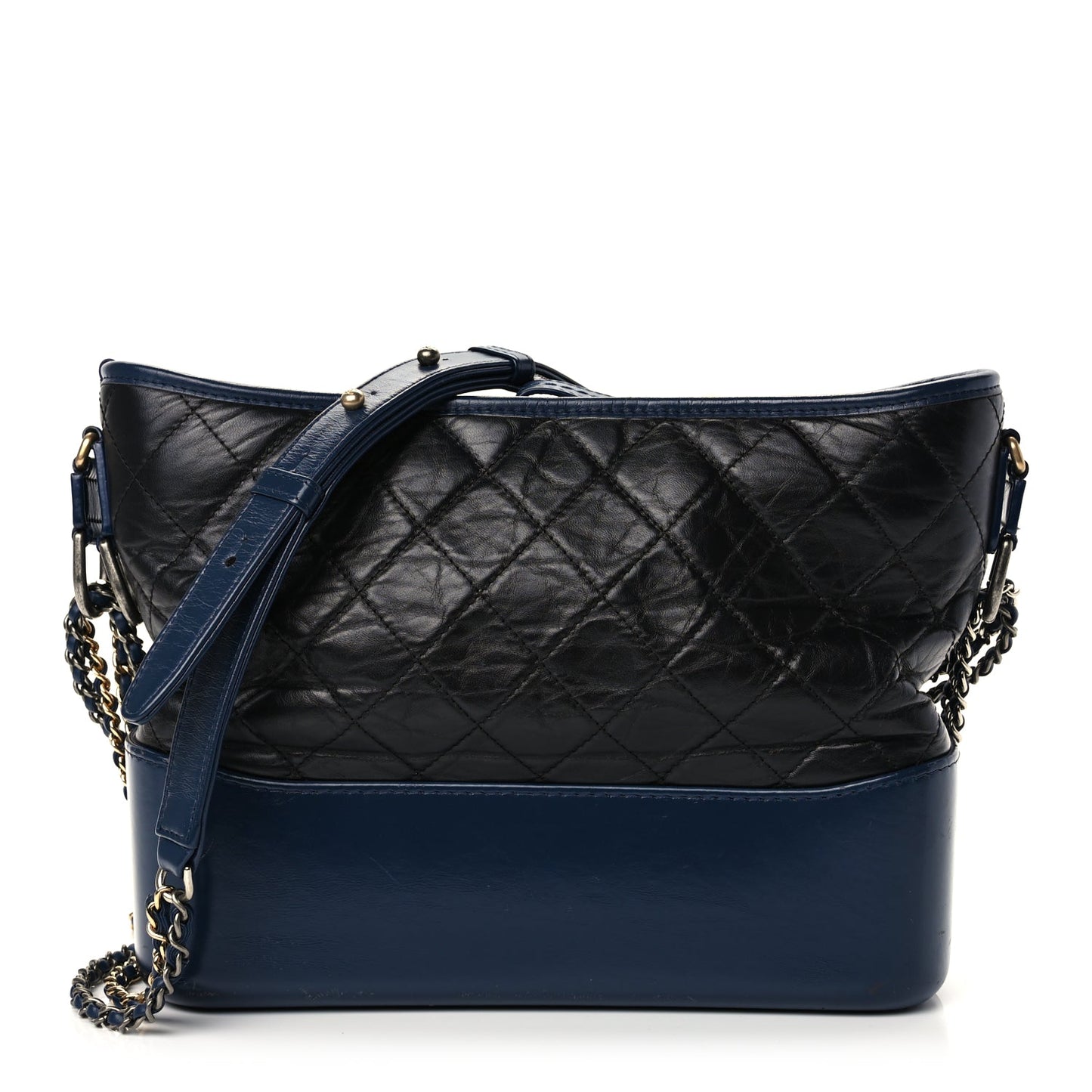 Chanel Aged Calfskin Quilted Medium Gabrielle Hobo Navy Black