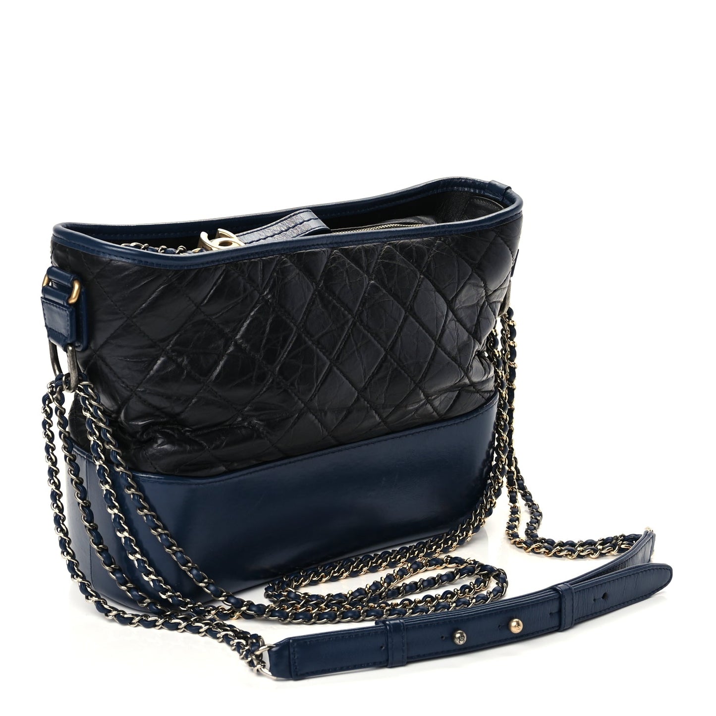 Chanel Aged Calfskin Quilted Medium Gabrielle Hobo Navy Black