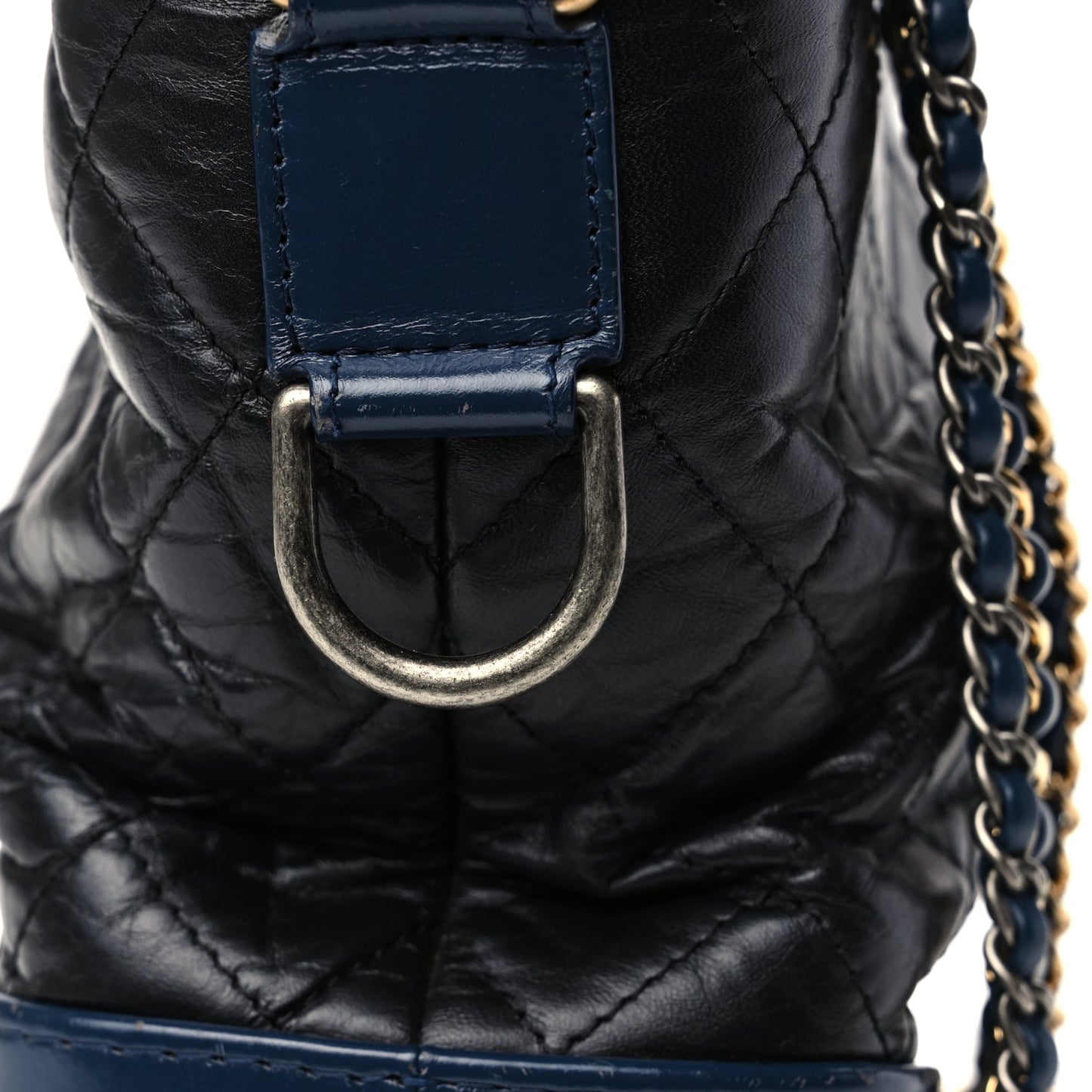 Chanel Aged Calfskin Quilted Medium Gabrielle Hobo Navy Black