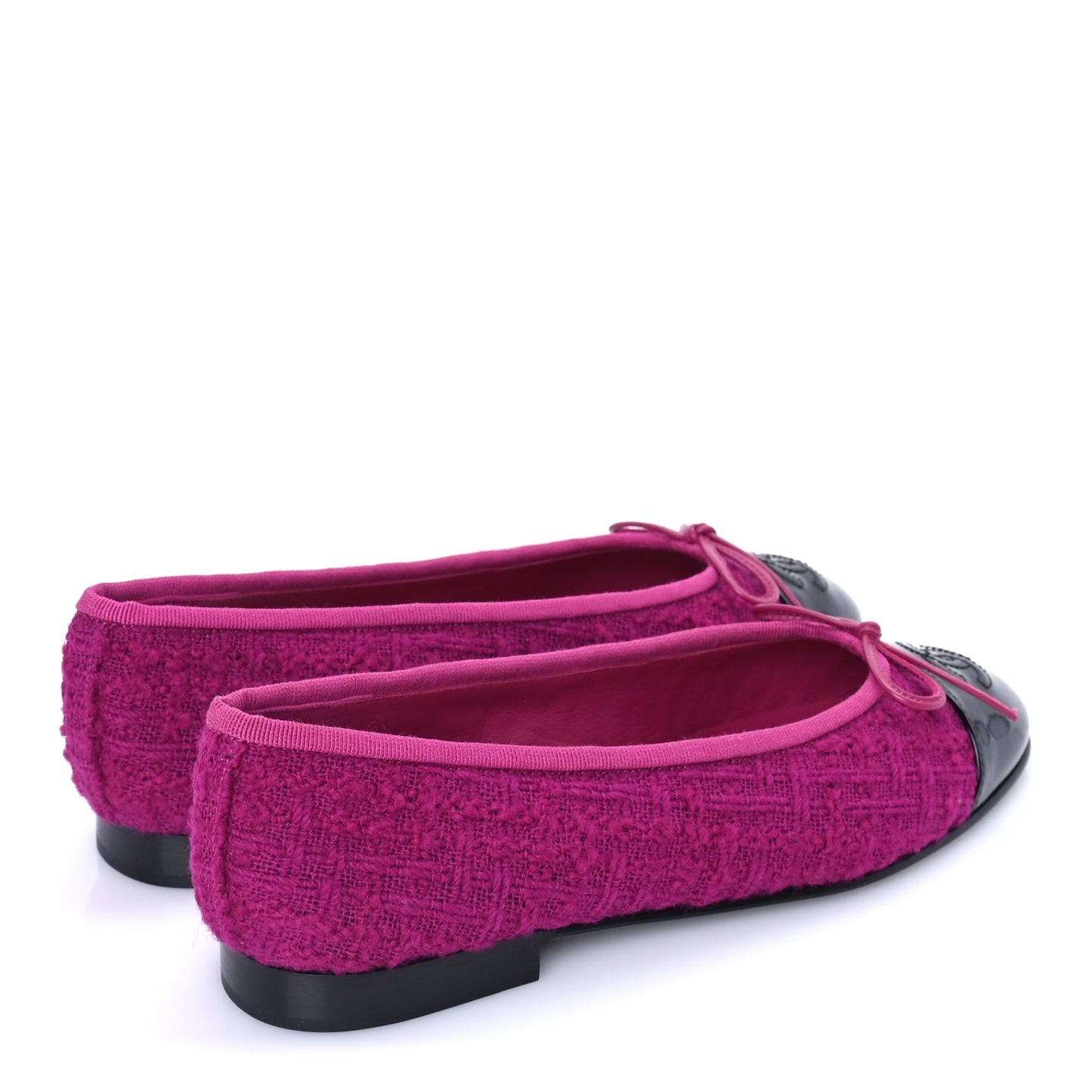 Chanel Tweed Patent Cap Toe Ballerina Flats 36  Pink Black
