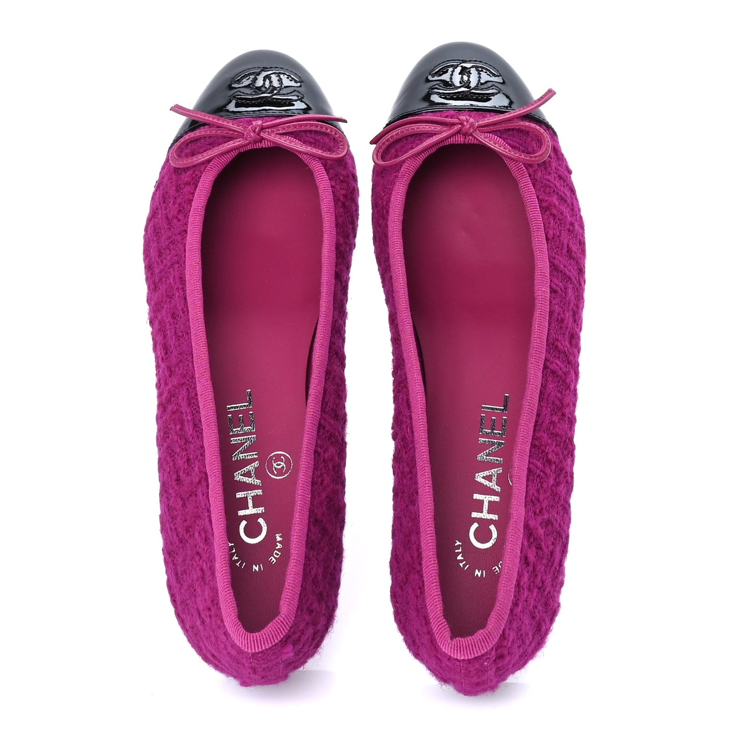 Chanel Tweed Patent Cap Toe Ballerina Flats 36  Pink Black