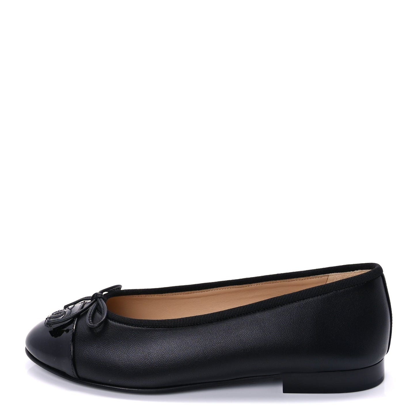 Chanel Lambskin Patent Cap Toe CC Ballerina Flats 37  Black