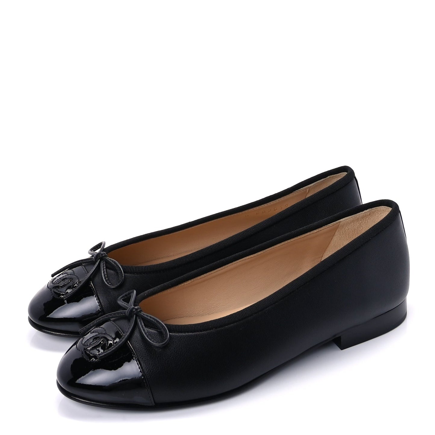 Chanel Lambskin Patent Cap Toe CC Ballerina Flats 37  Black