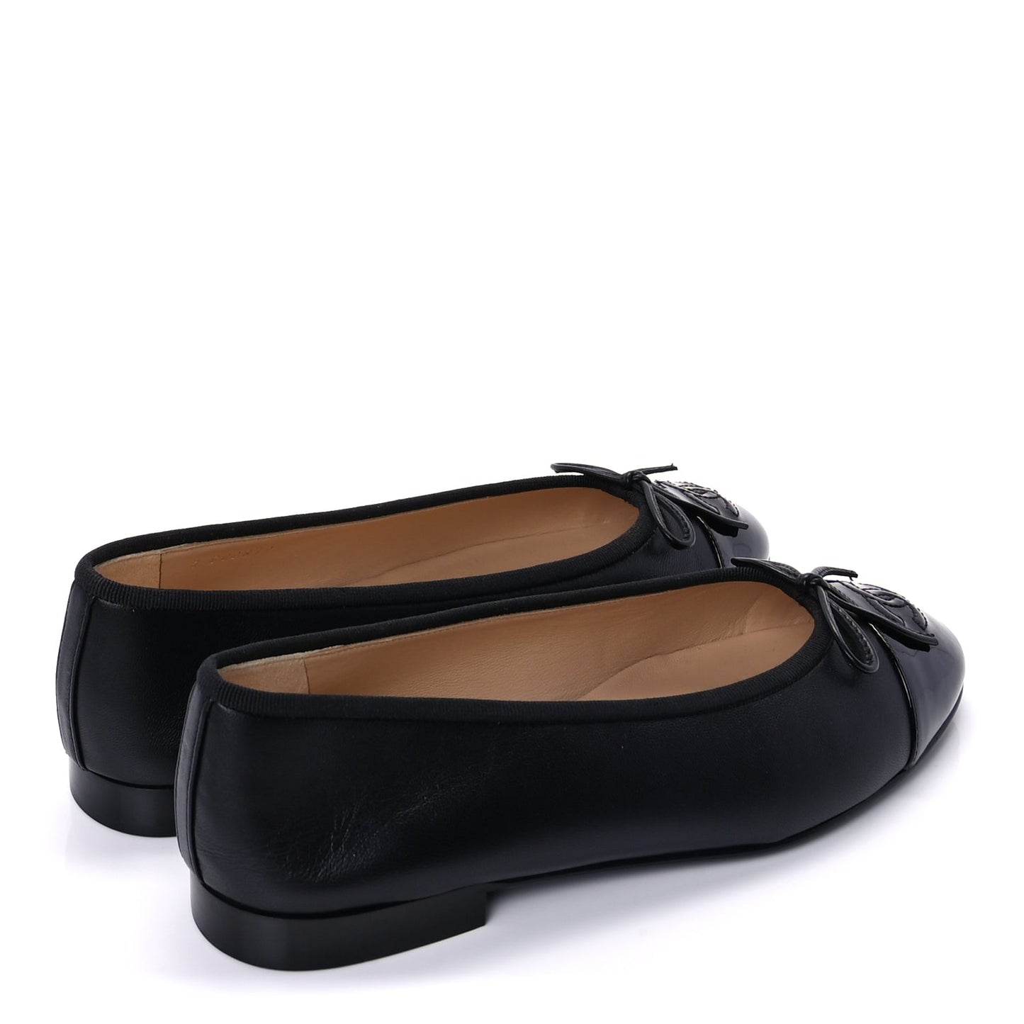 Chanel Lambskin Patent Cap Toe CC Ballerina Flats 37  Black