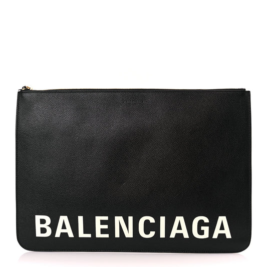 Balenciaga Large Calfskin Cash Pouch With Handle Black