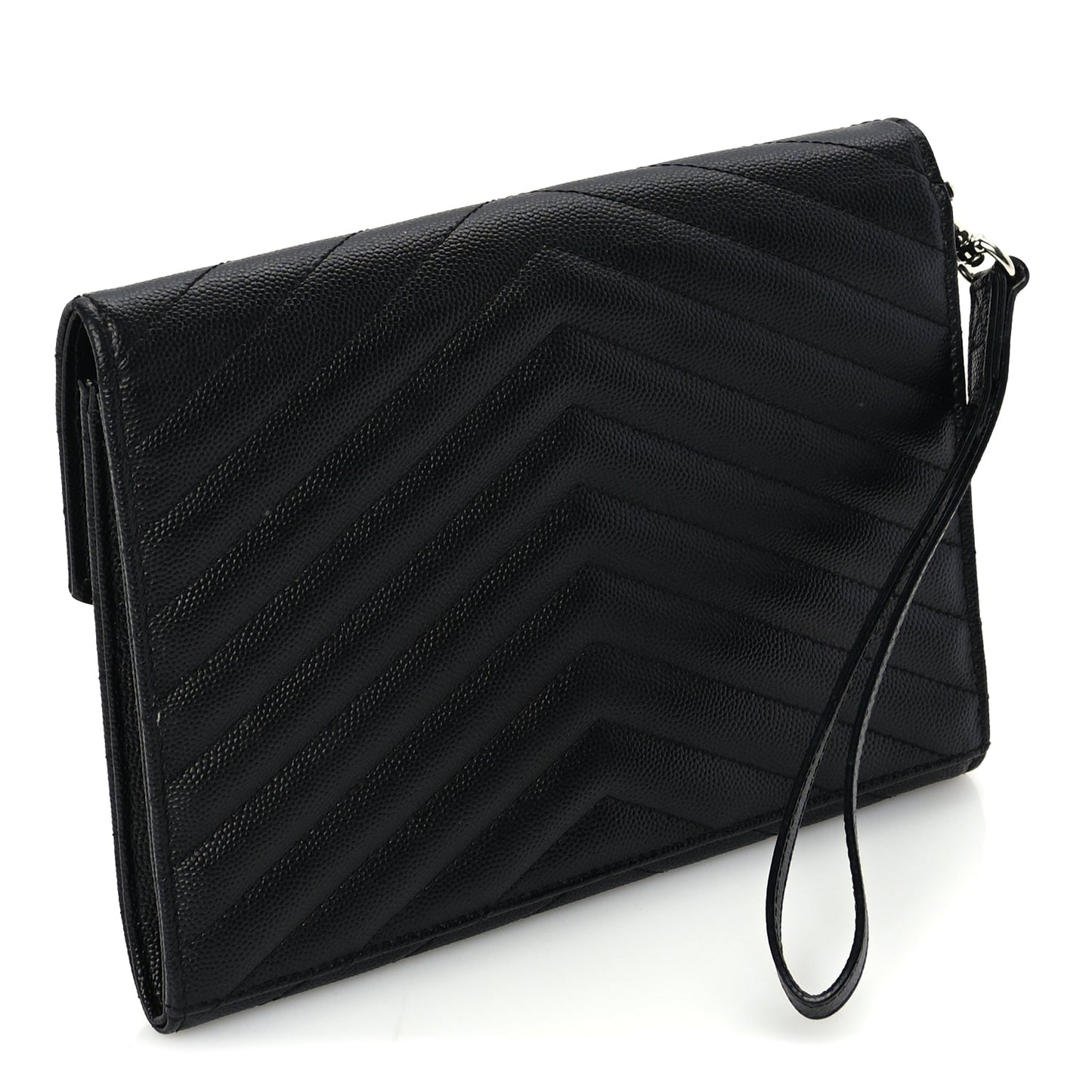 Saint Laurent Grain De Poudre Matelasse Chevron Monogram Envelope Clutch Black