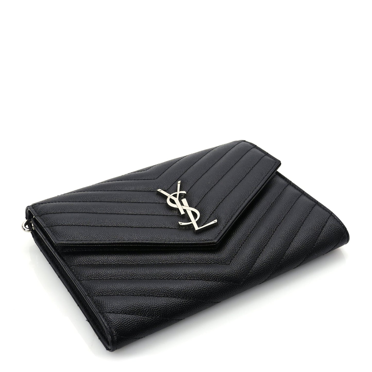 Saint Laurent Grain De Poudre Matelasse Chevron Monogram Envelope Clutch Black