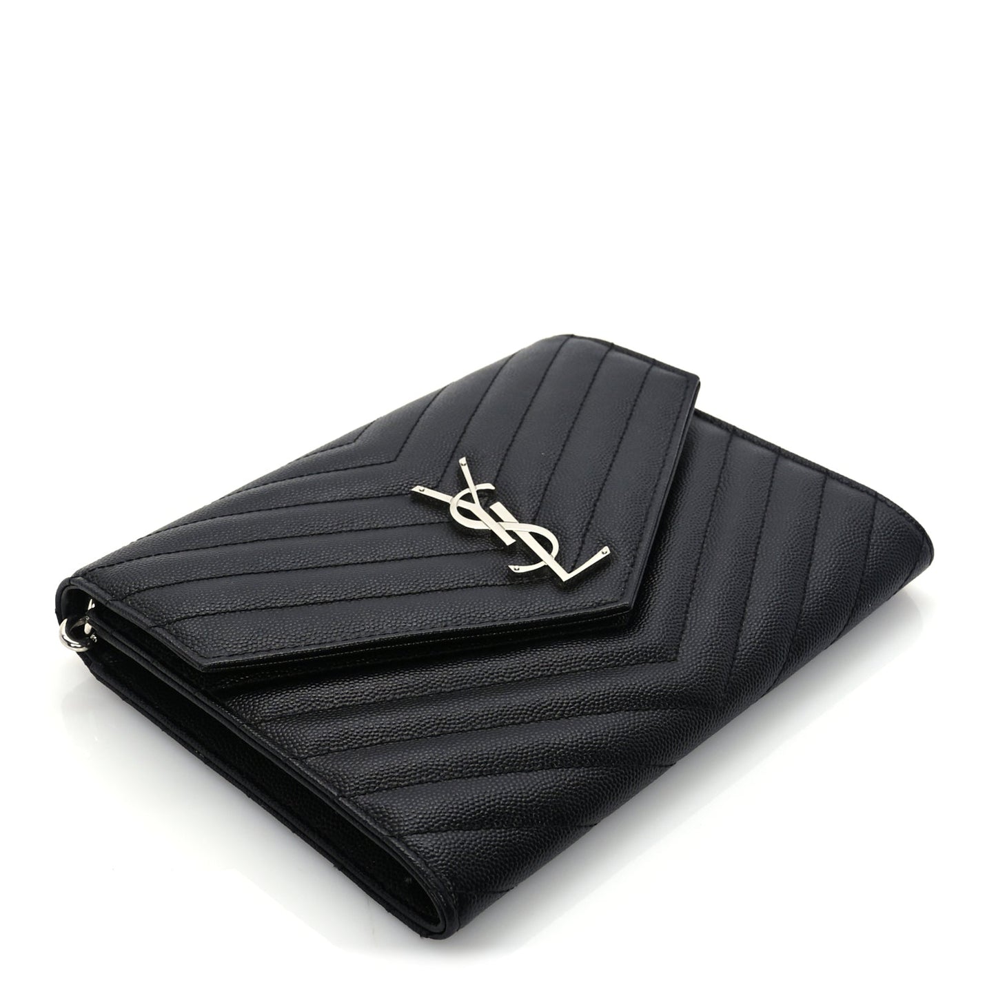 Saint Laurent Grain De Poudre Matelasse Chevron Monogram Envelope Clutch Black